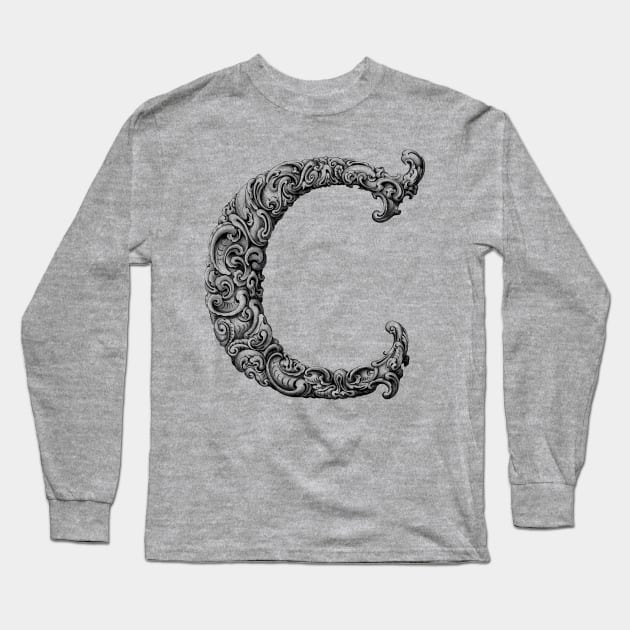 Vintage Initial Letter Lettering Alphabet C Long Sleeve T-Shirt by AltrusianGrace